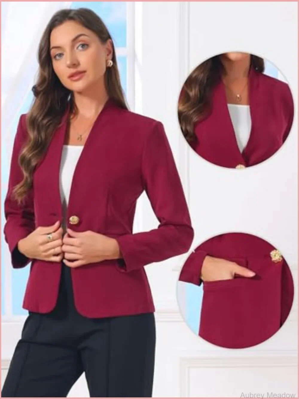 Collarless Blazer for Women Work Office Single Breasted Long Sleeve Suit Jacket
